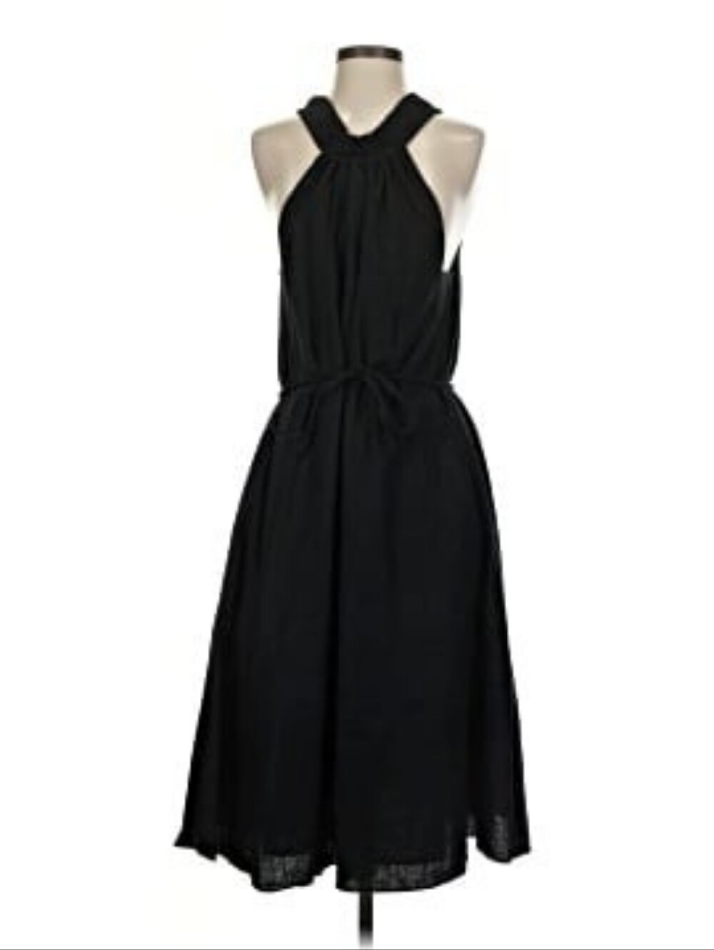 Banana Republic Factory Linen Blend Black Halter Midi Dress With Pockets